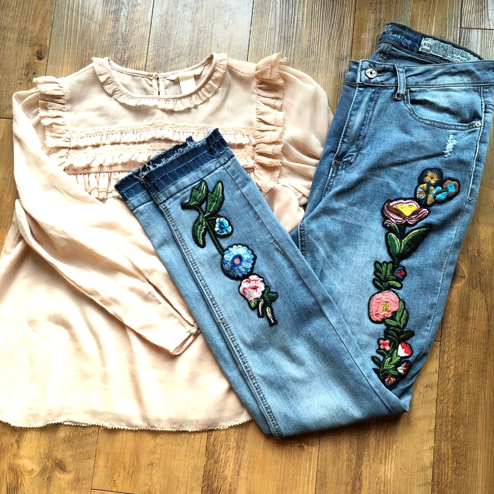 Rocks and indigo floral embroidered jeans.